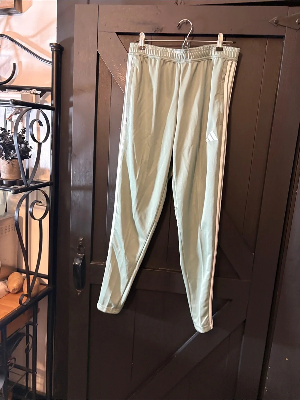 adidas Light Sage Green Track Joggers with White Stripes